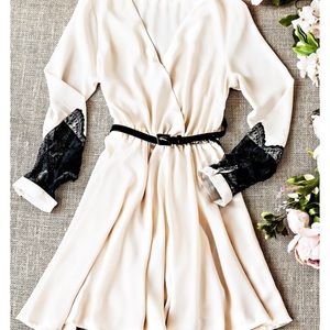 Flowy cross front belted dress
